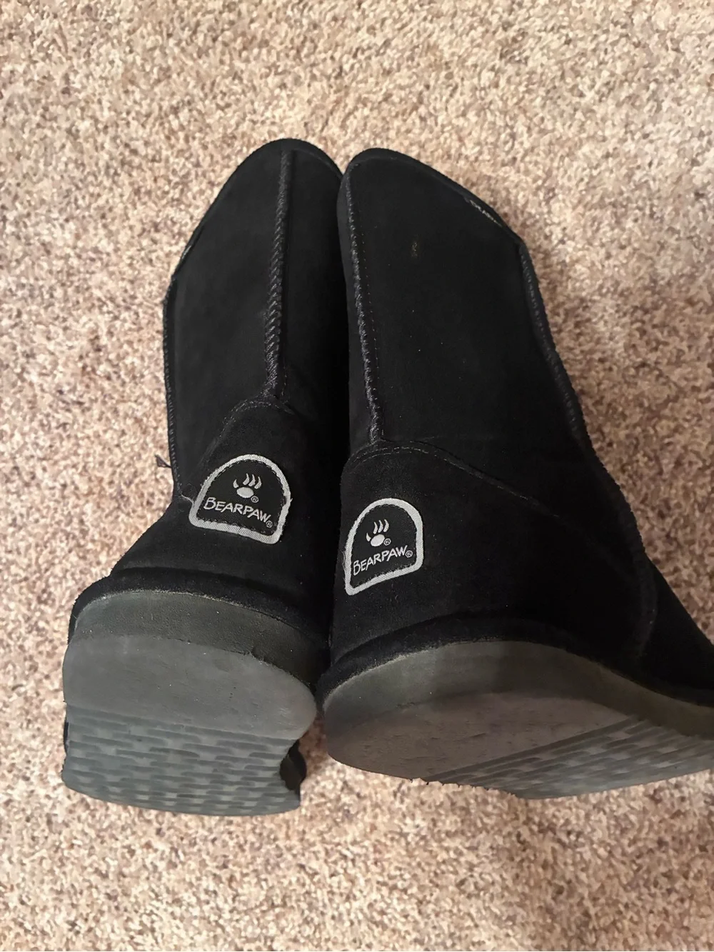 Bearpaw Short Black Classic Suede Boots Faux Fur Lining Size 9/10
